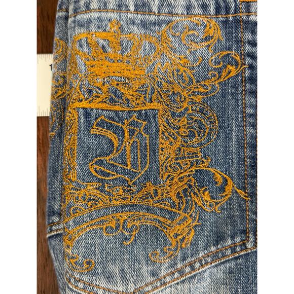 Tupac Makaveli Branded Wide Leg‎ Denim Jeans Blue Fade Y2K Vintage Mens 40x31.5 - Picture 4 of 11